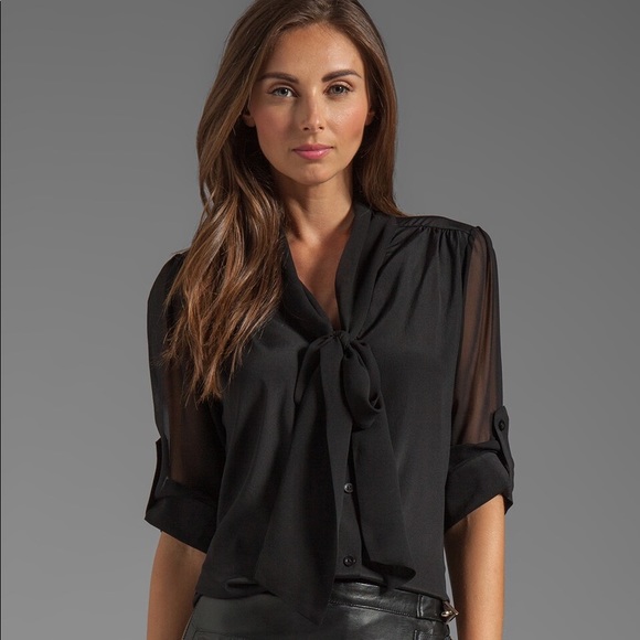 Alice + Olivia Tops - Alice + Olivia Arie Tie Neck Blouse in Black